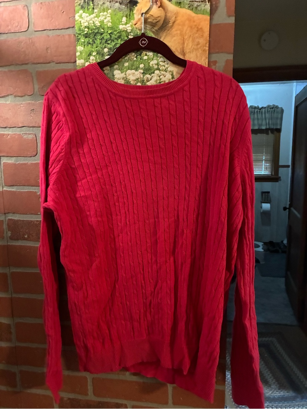 Kim Rogers Red Cable-Knit Crewneck Sweater